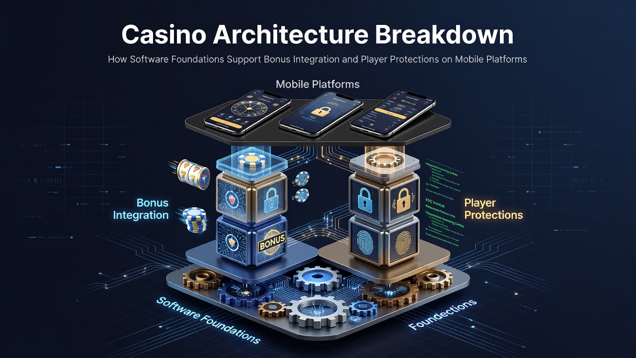 Darstellung der Software-Schichten in mobilen Casino-Plattformen mit Fokus auf Bonuslogik und Schutzmechanismen