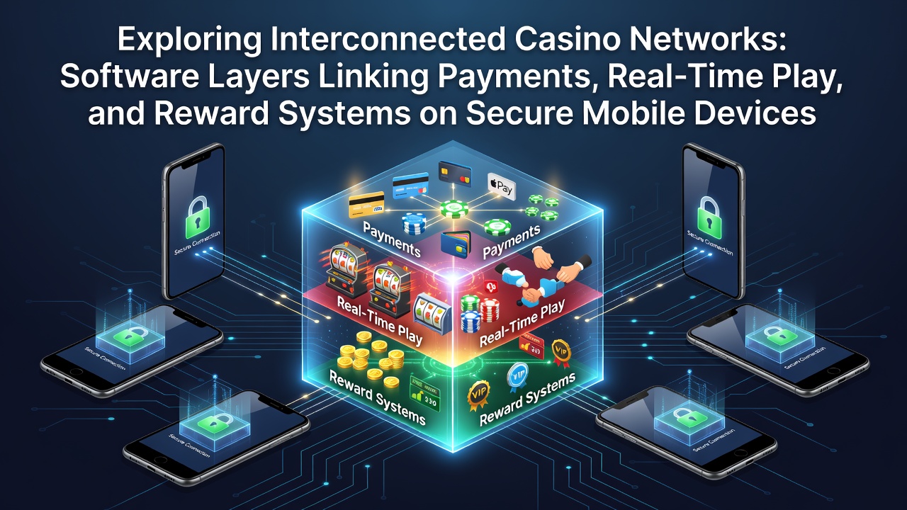 Darstellung von Software-Schichten in vernetzten Casino-Netzwerken auf mobilen Geräten mit Fokus auf Zahlungen und Echtzeit-Interaktionen
