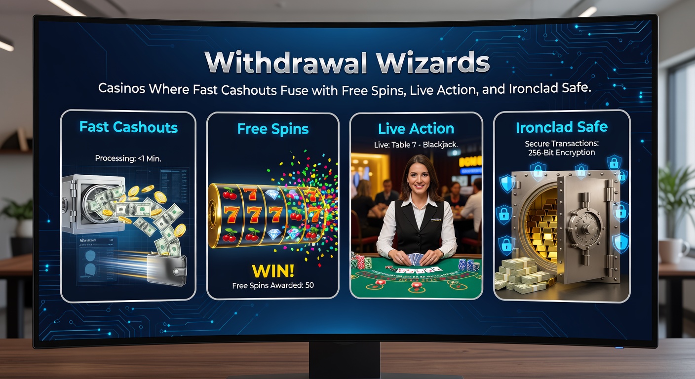 Detaillierte Darstellung eines Live-Dealer-Tisches mit Free-Spins-Boni, schnellen Auszahlungs-Icons und Sicherheits-Schildern
